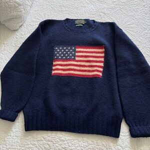 VTG 90s Polo Country Ralph Lauren Men's XL 100% Wool Flag Sweater